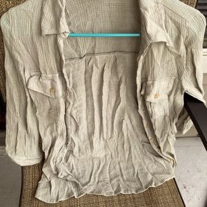 Button up crinkle 3/4 sleeve